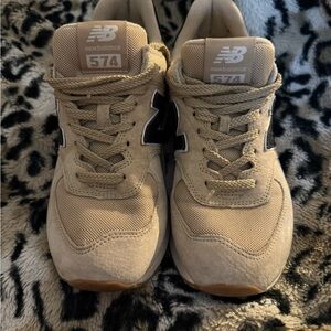 New Balance 574 Cream and Black Sneakers